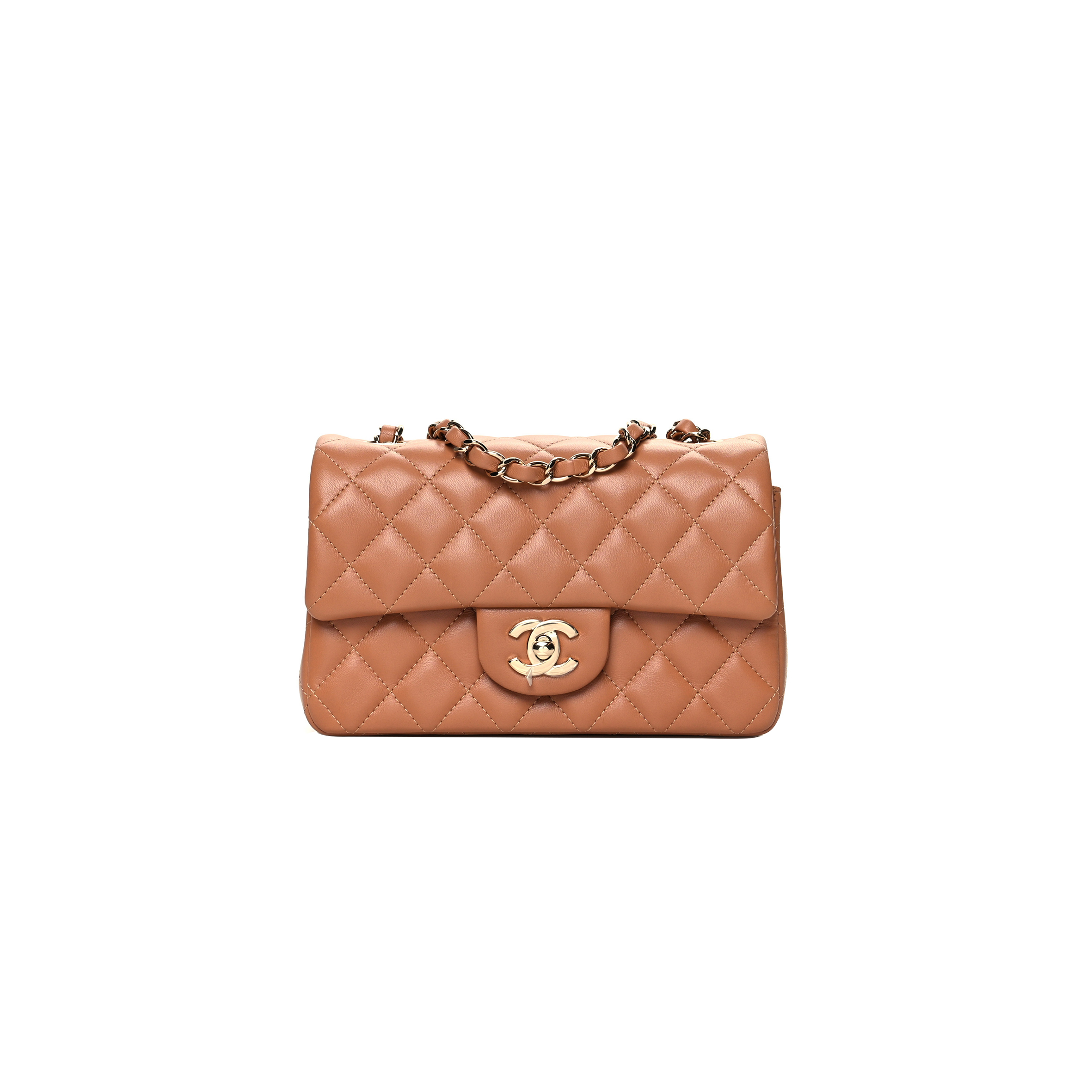 Ch*el lambskin quilted mini rectangular flap brown as1116 (20*13*6cm)